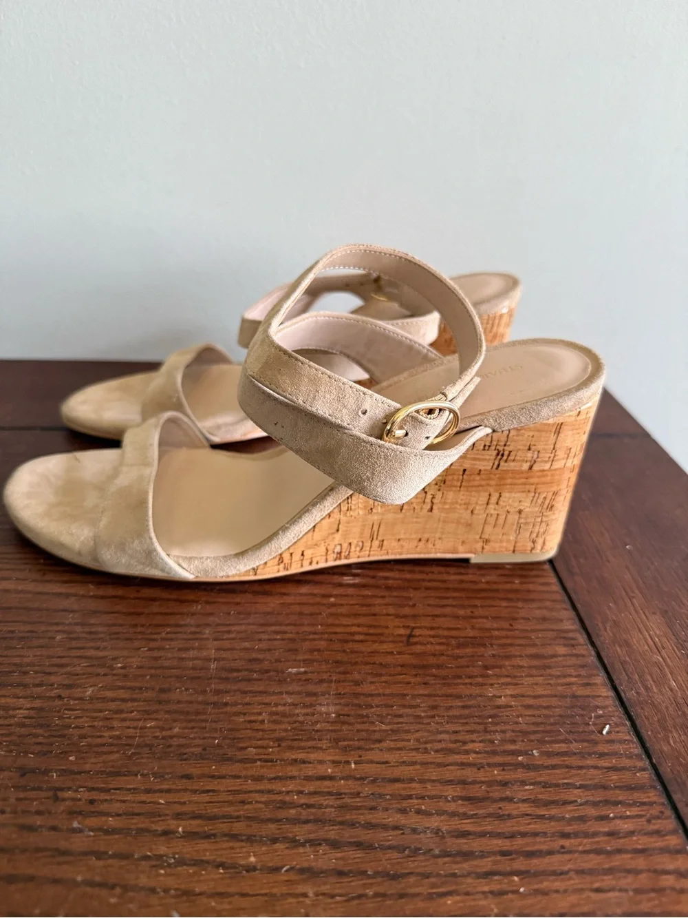 Stuart Weitzman Ave Tan Cork Wedge Strappy Sandal 10